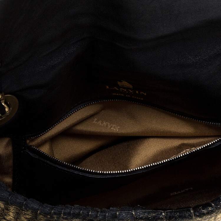 Pre Owned Lanvin Gold/Black Calfhair Medium Happy Shoulder Bag