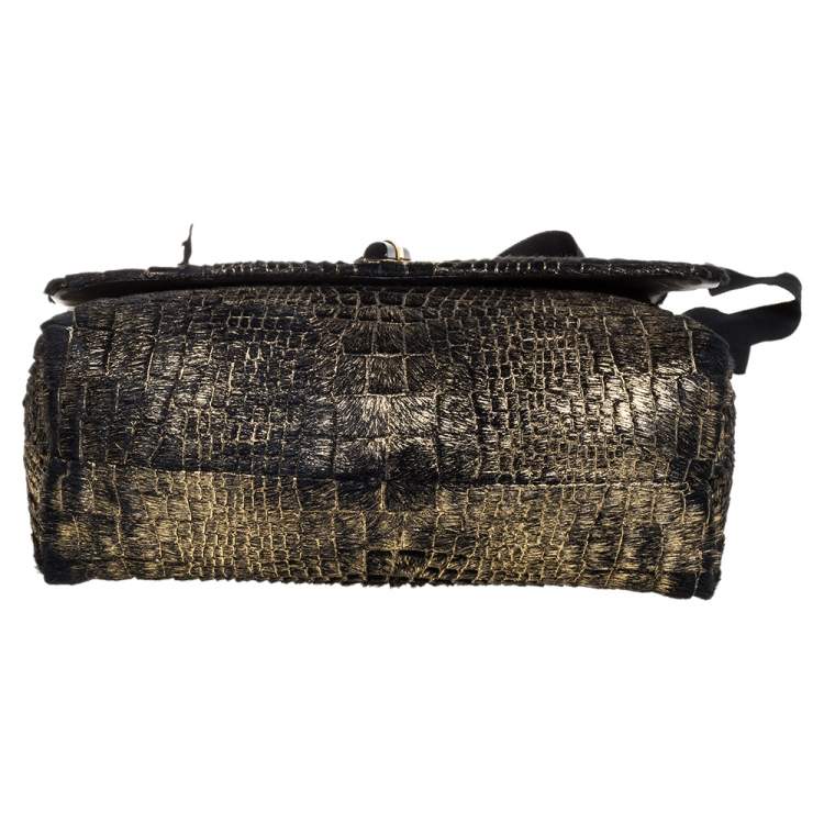 Pre Owned Lanvin Gold/Black Calfhair Medium Happy Shoulder Bag