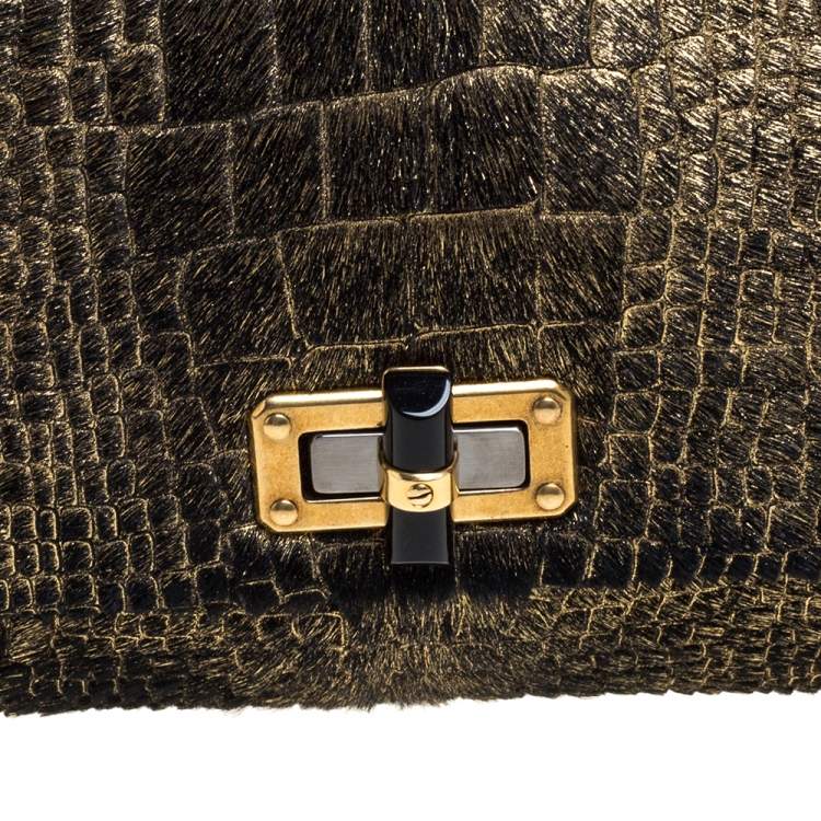 Pre Owned Lanvin Gold/Black Calfhair Medium Happy Shoulder Bag