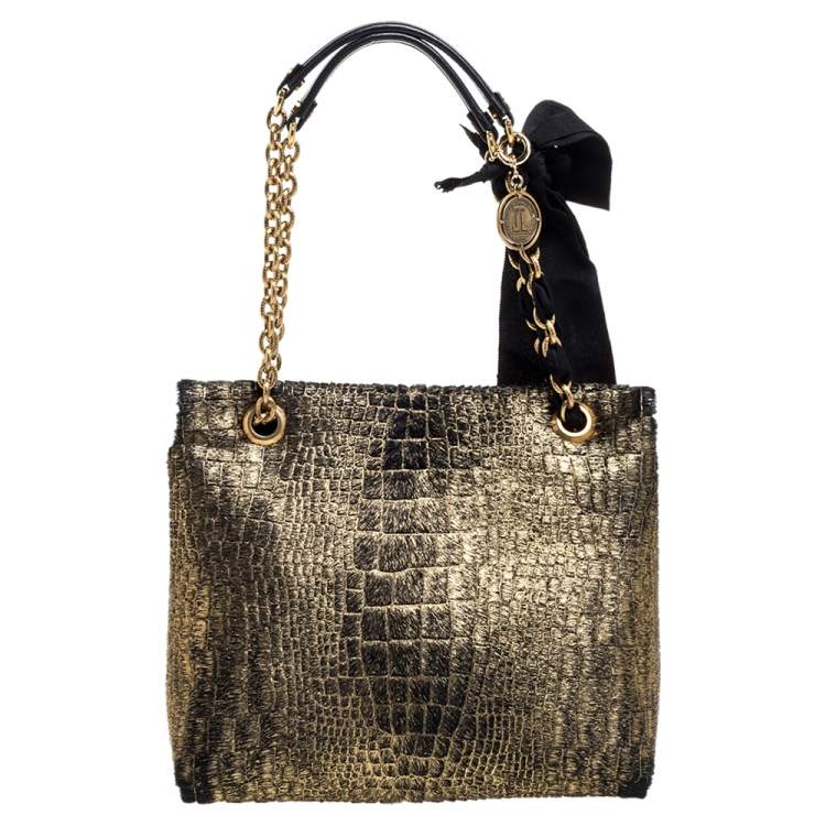 Pre Owned Lanvin Gold/Black Calfhair Medium Happy Shoulder Bag