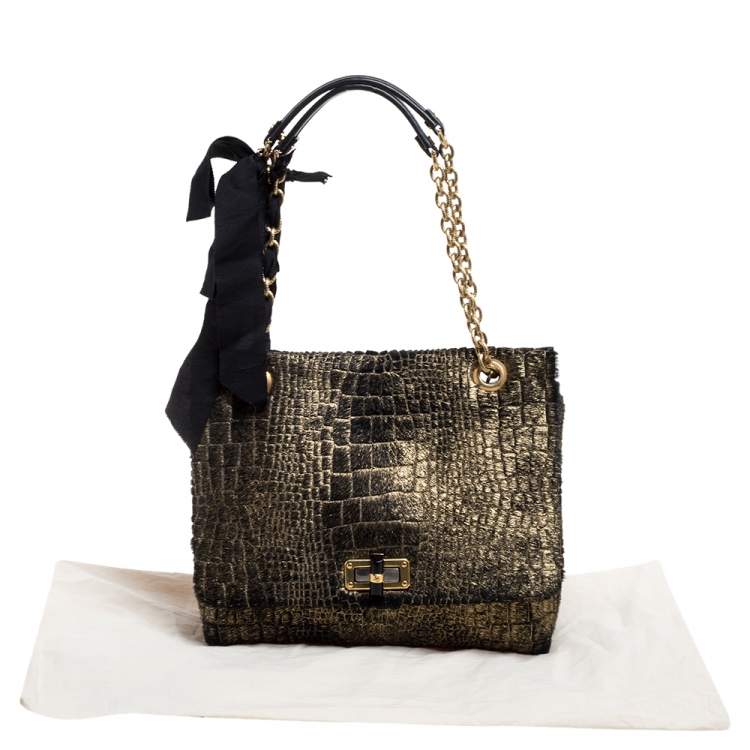 Pre Owned Lanvin Gold/Black Calfhair Medium Happy Shoulder Bag