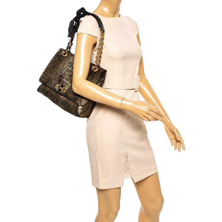 Pre Owned Lanvin Gold/Black Calfhair Medium Happy Shoulder Bag
