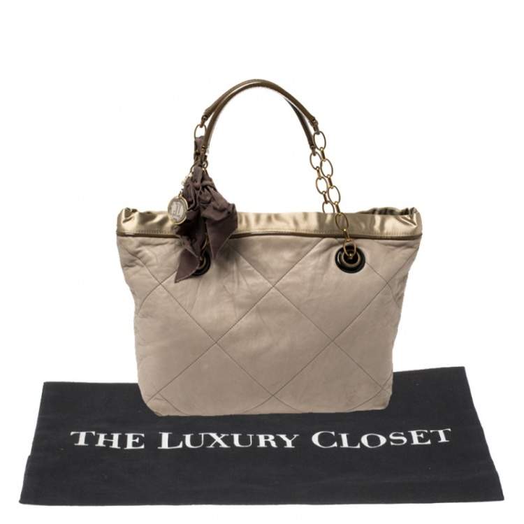 Pre Owned Lanvin Grey/Olive Green Quilted Leather Amalia Cabas Tote