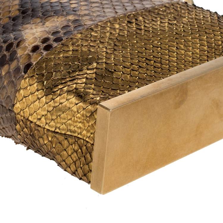 Pre Owned Lanvin Beige/Gold Python Metal Edge Pouch