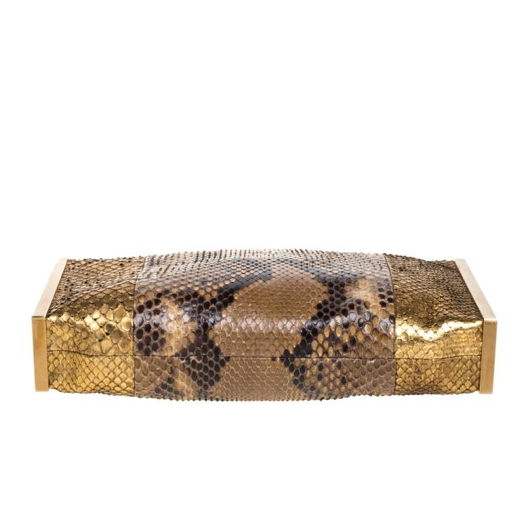 Pre Owned Lanvin Beige/Gold Python Metal Edge Pouch
