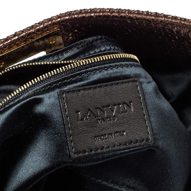 Pre Owned Lanvin Metallic Brown Lamé Fabric Turnlock Fold Over Clutch