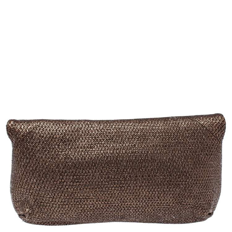 Pre Owned Lanvin Metallic Brown Lamé Fabric Turnlock Fold Over Clutch