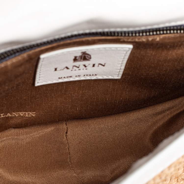 Pre Owned Lanvin White/Beige Raffia and Leather Trim Shoulder Bag