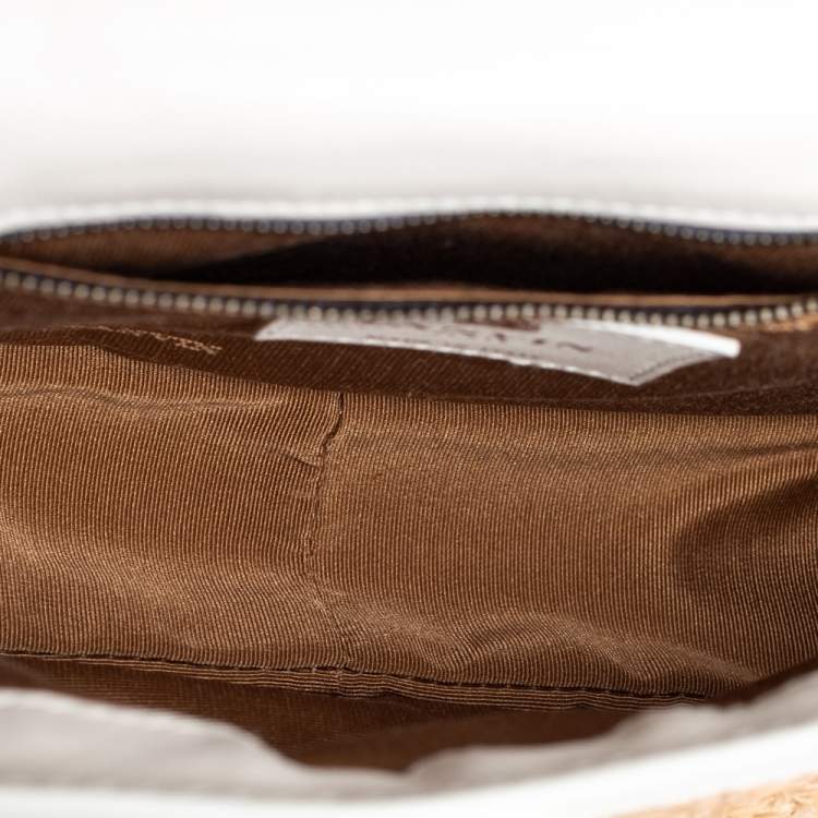 Pre Owned Lanvin White/Beige Raffia and Leather Trim Shoulder Bag