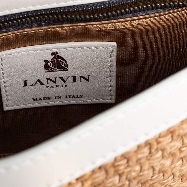 Pre Owned Lanvin White/Beige Raffia and Leather Trim Shoulder Bag