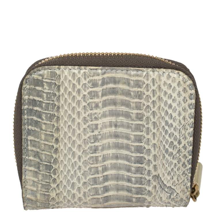 Pre Owned Lanvin Grey/White Python Zip Around Compact Wallet