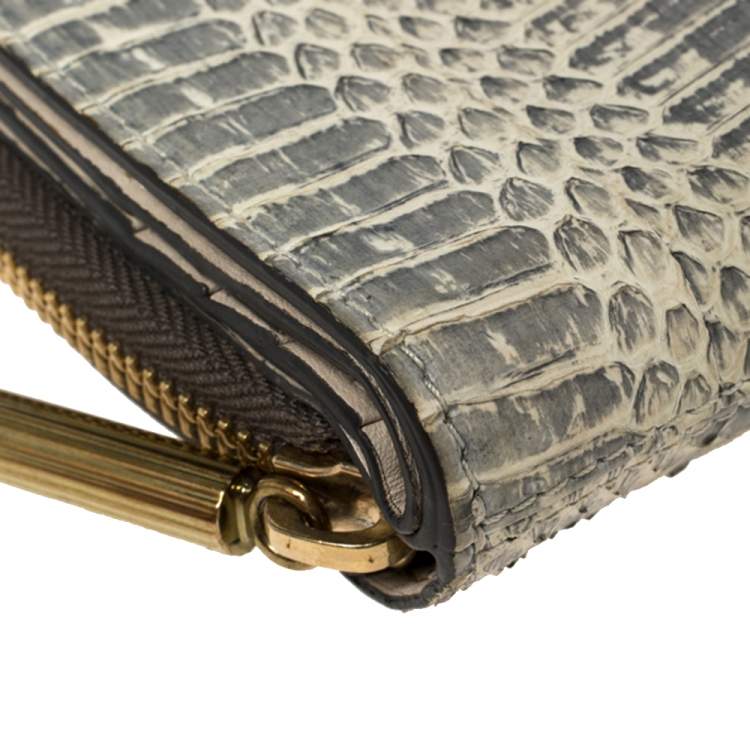 Pre Owned Lanvin Grey/White Python Zip Around Compact Wallet