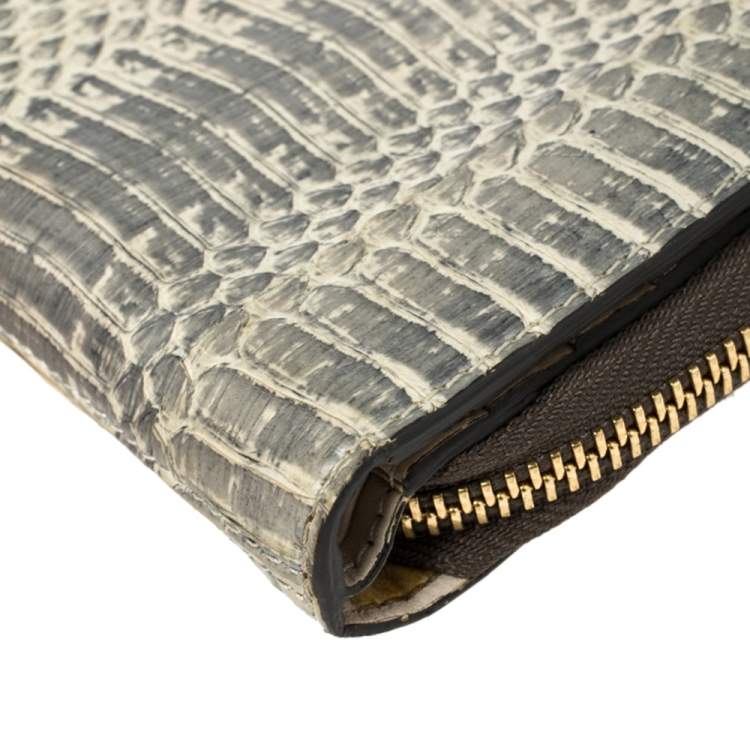 Pre Owned Lanvin Grey/White Python Zip Around Compact Wallet