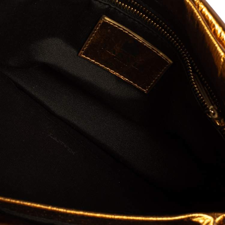Pre Owned Lanvin Gold Leather Flap Shoulder Bag