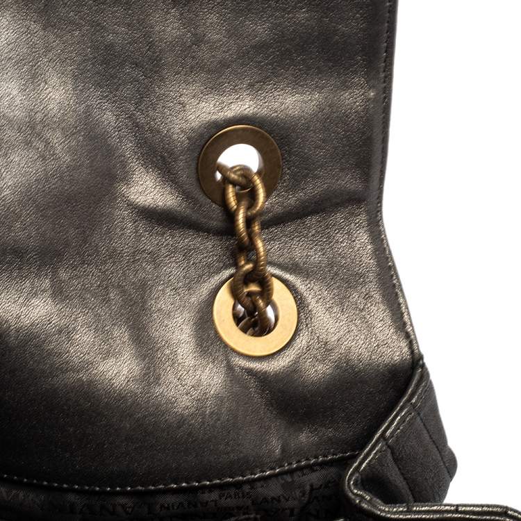 مملوكة مسبقًا Lanvin Metallic Grey Quilted Leather Happy Shoulder Bag