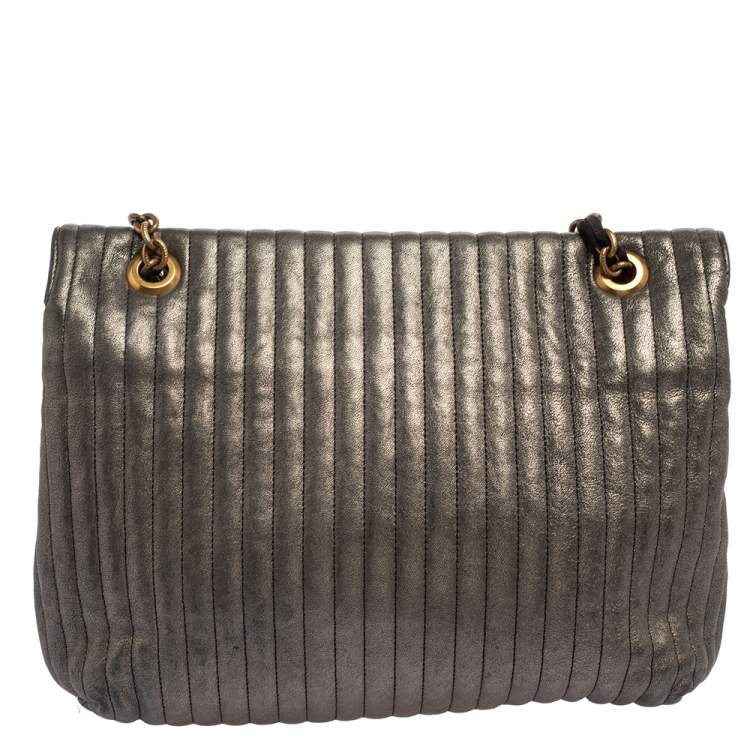 مملوكة مسبقًا Lanvin Metallic Grey Quilted Leather Happy Shoulder Bag