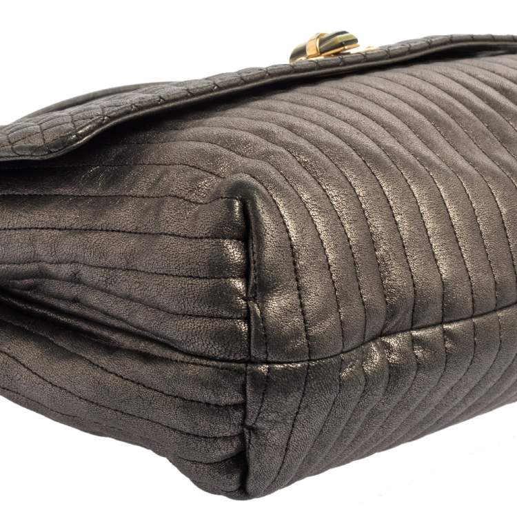 مملوكة مسبقًا Lanvin Metallic Grey Quilted Leather Happy Shoulder Bag