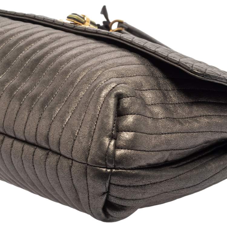 مملوكة مسبقًا Lanvin Metallic Grey Quilted Leather Happy Shoulder Bag