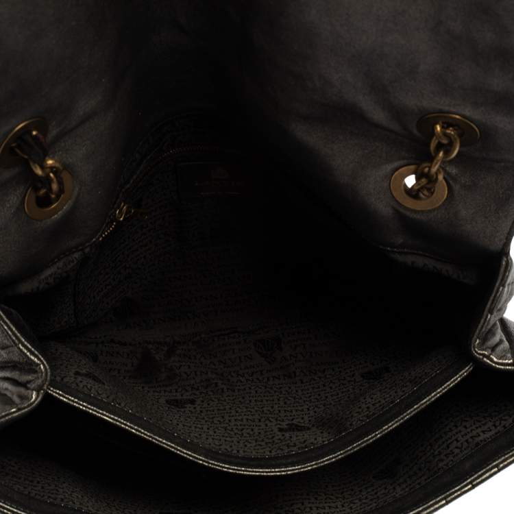 مملوكة مسبقًا Lanvin Metallic Grey Quilted Leather Happy Shoulder Bag