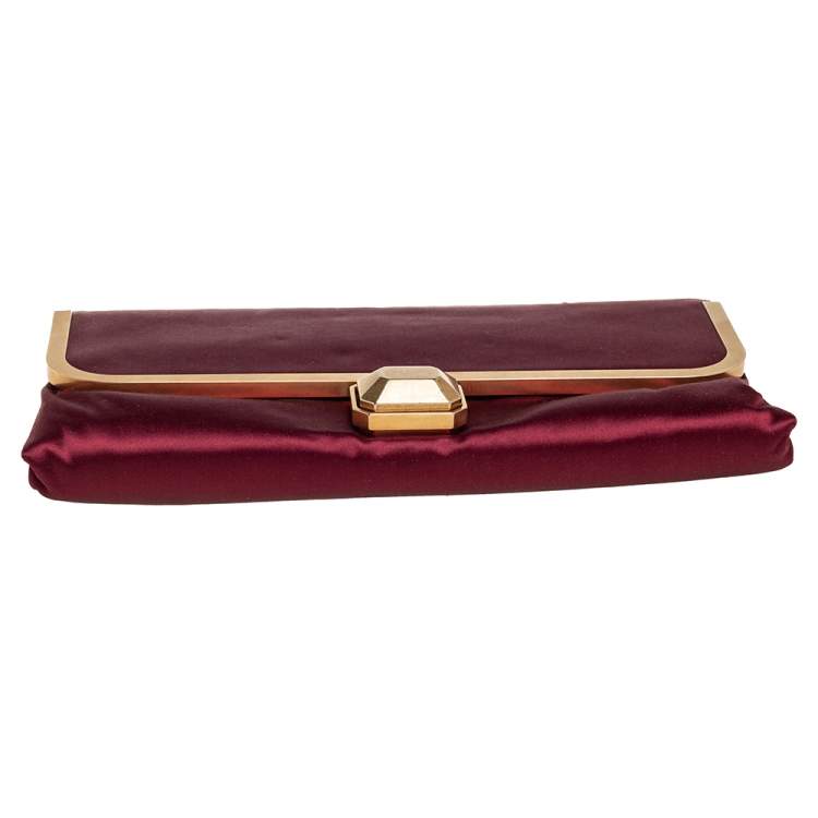 Pre Owned Lanvin Burgundy Satin Clutch