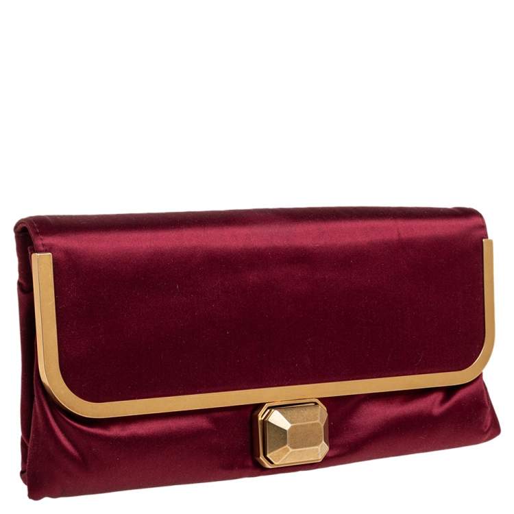 Pre Owned Lanvin Burgundy Satin Clutch