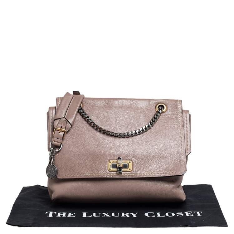Pre Owned Lanvin Beige Leather Happy Flap Shoulder Bag