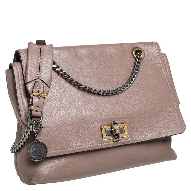 Pre Owned Lanvin Beige Leather Happy Flap Shoulder Bag
