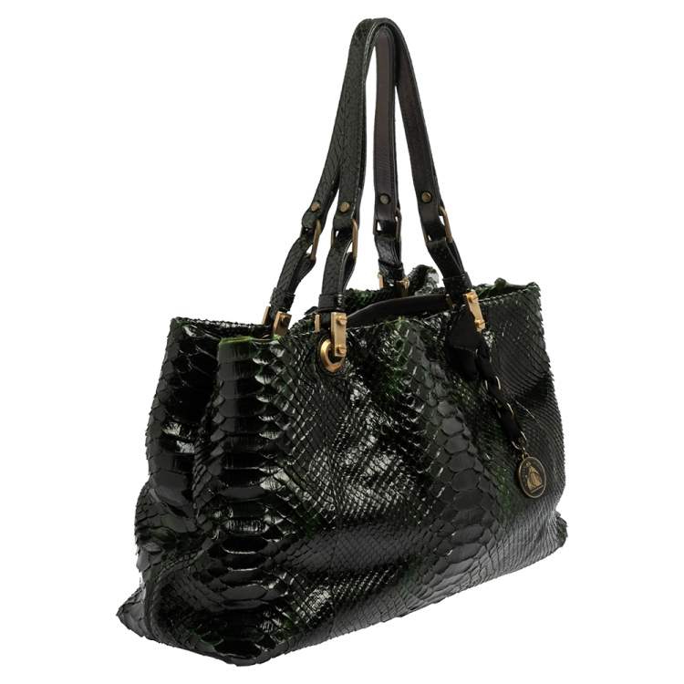 Pre Owned Lanvin Black/Green Python Shoulder Bag