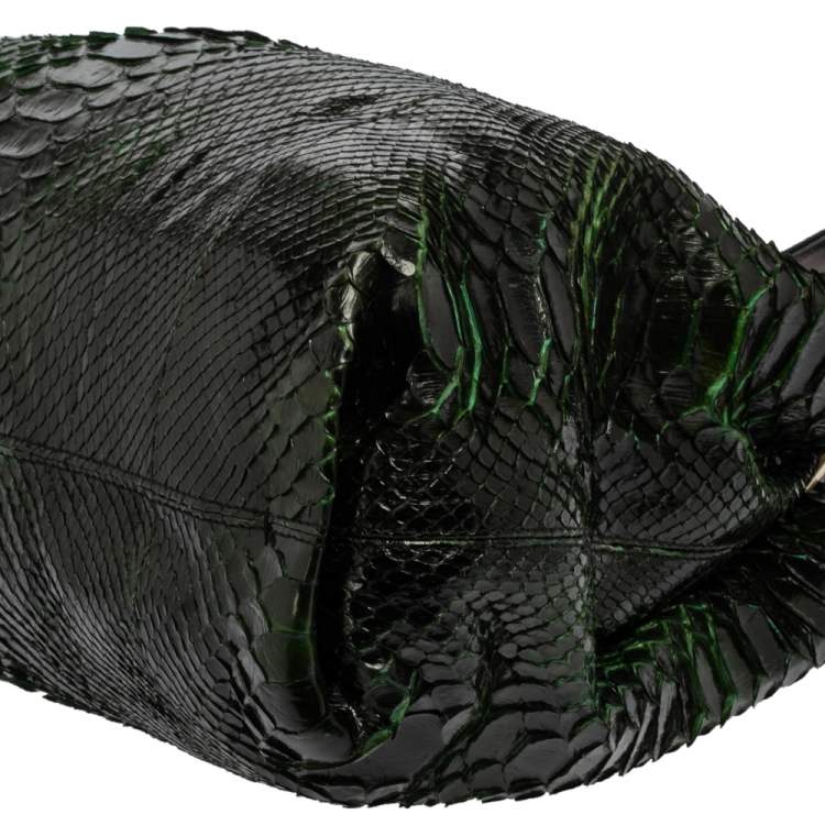 Pre Owned Lanvin Black/Green Python Shoulder Bag