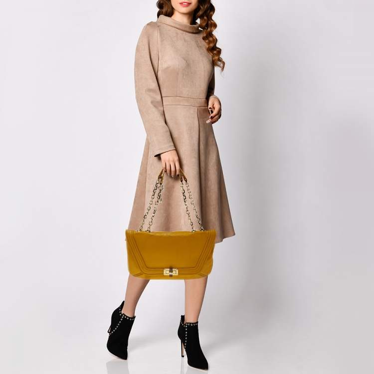 مملوكة مسبقًا Lanvin Yellow Crinkled Leather Happy Flap Shoulder Bag