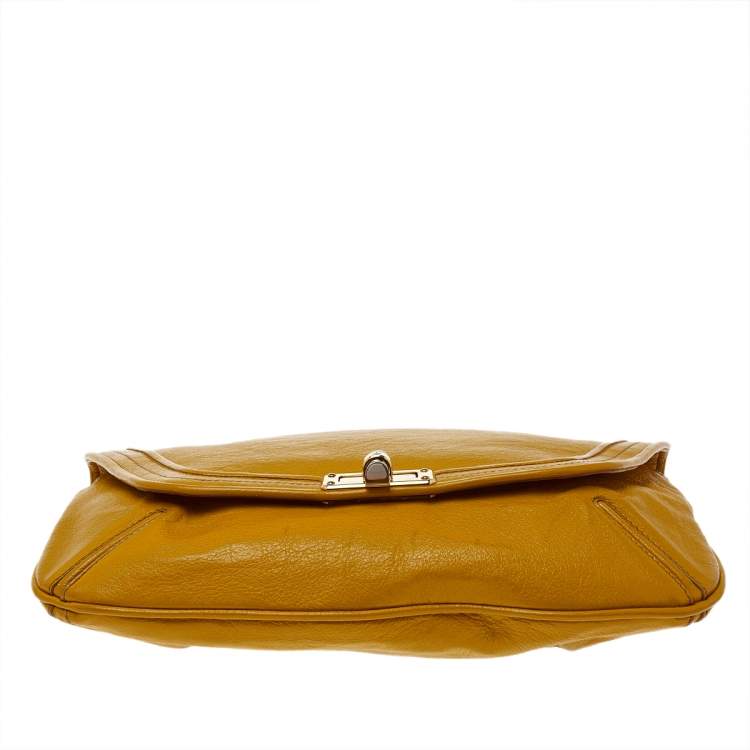 مملوكة مسبقًا Lanvin Yellow Crinkled Leather Happy Flap Shoulder Bag