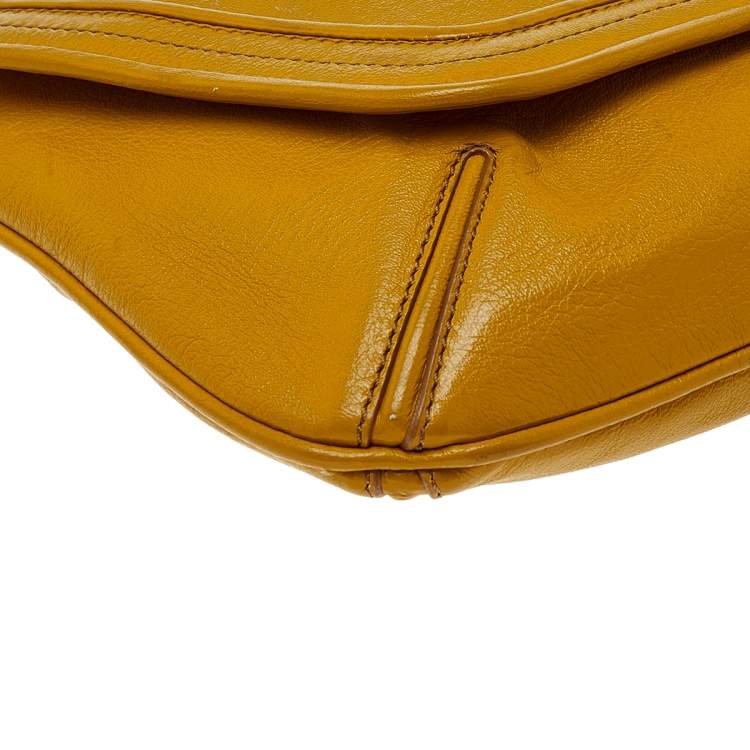 مملوكة مسبقًا Lanvin Yellow Crinkled Leather Happy Flap Shoulder Bag