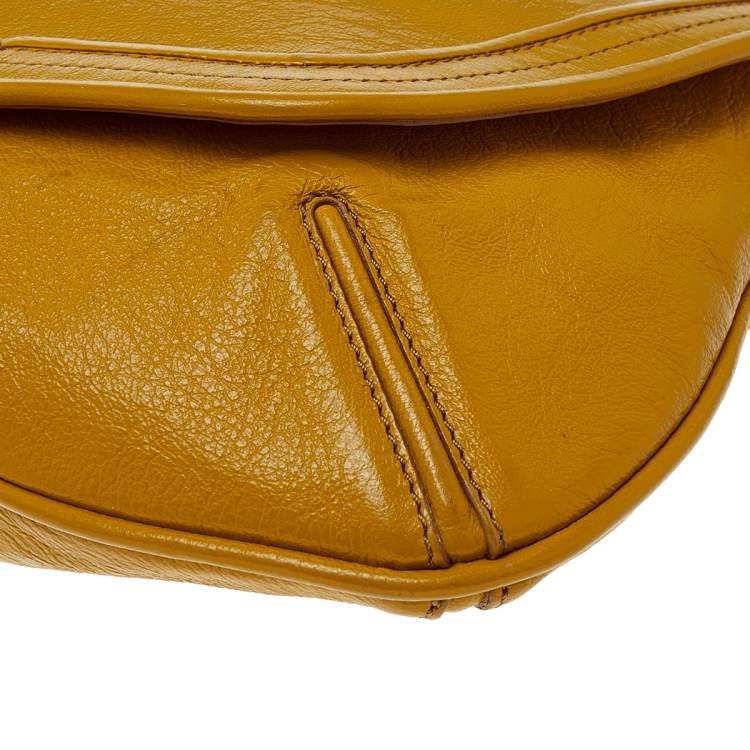 مملوكة مسبقًا Lanvin Yellow Crinkled Leather Happy Flap Shoulder Bag