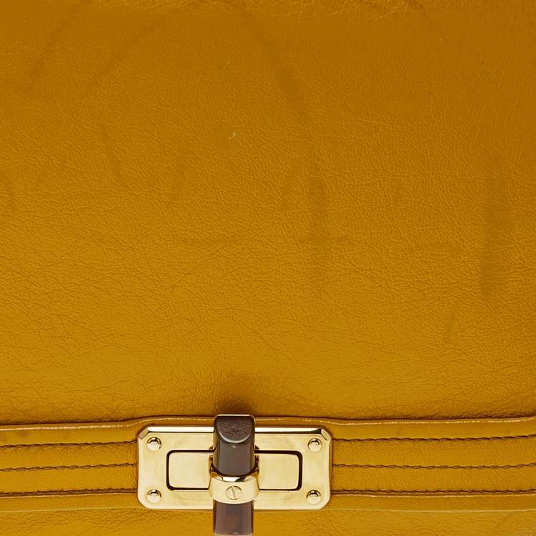 مملوكة مسبقًا Lanvin Yellow Crinkled Leather Happy Flap Shoulder Bag