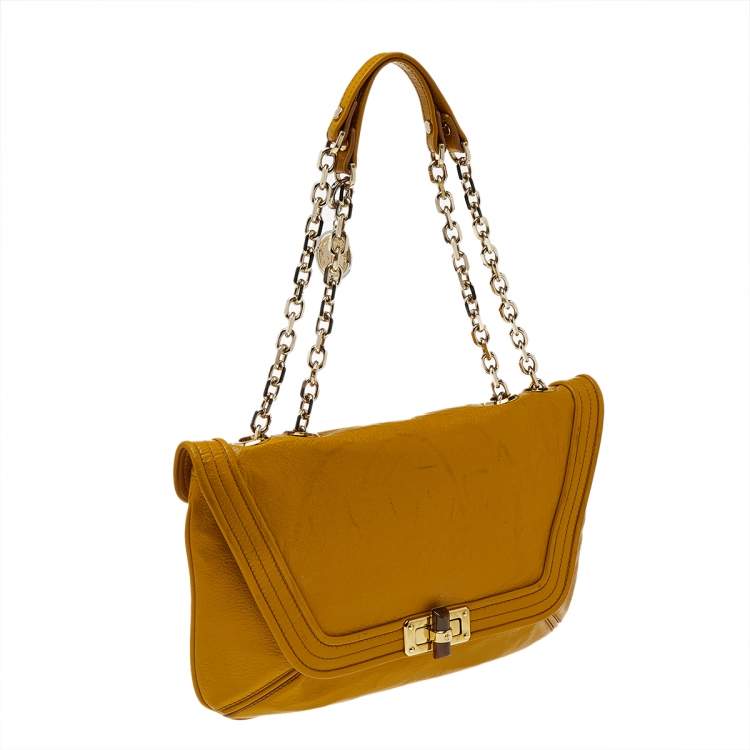 مملوكة مسبقًا Lanvin Yellow Crinkled Leather Happy Flap Shoulder Bag