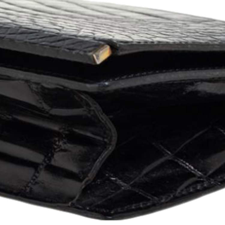 مملوكة مسبقًا Lanvin Black Croc Embossed Leather Chain Clutch
