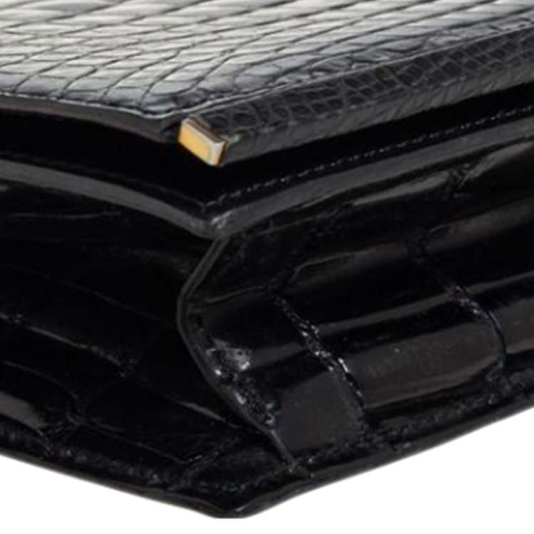 مملوكة مسبقًا Lanvin Black Croc Embossed Leather Chain Clutch