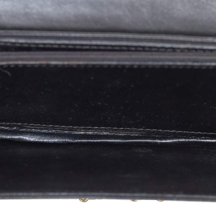 مملوكة مسبقًا Lanvin Black Croc Embossed Leather Chain Clutch