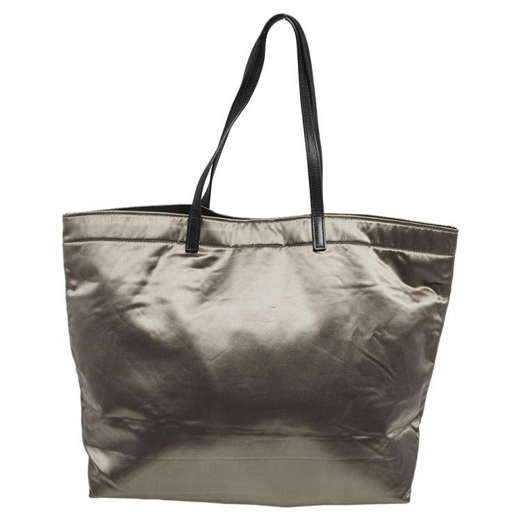 Pre Owned Lanvin Grey/Black Satin and Leather Shopper Tote