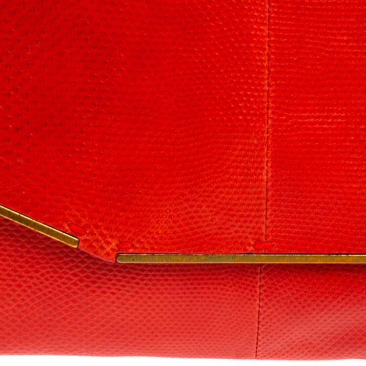 Pre Owned Lanvin Red Lizard Leather Miss Sartorial Wristlet Clutch