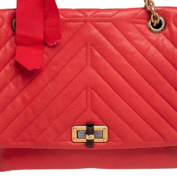 Pre Owned Lanvin Orange Quilted Leather Medium Happy Shoulder Bag