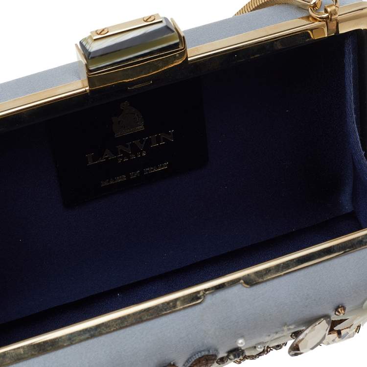 مملوكة مسبقًا Lanvin Baby Blue Satin Embellished Chain Clutch