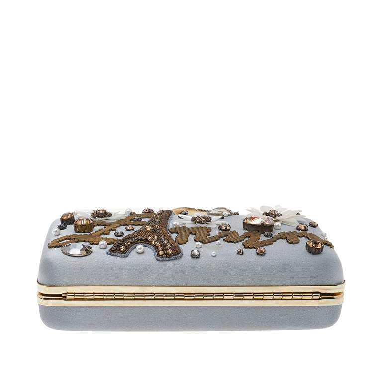 مملوكة مسبقًا Lanvin Baby Blue Satin Embellished Chain Clutch