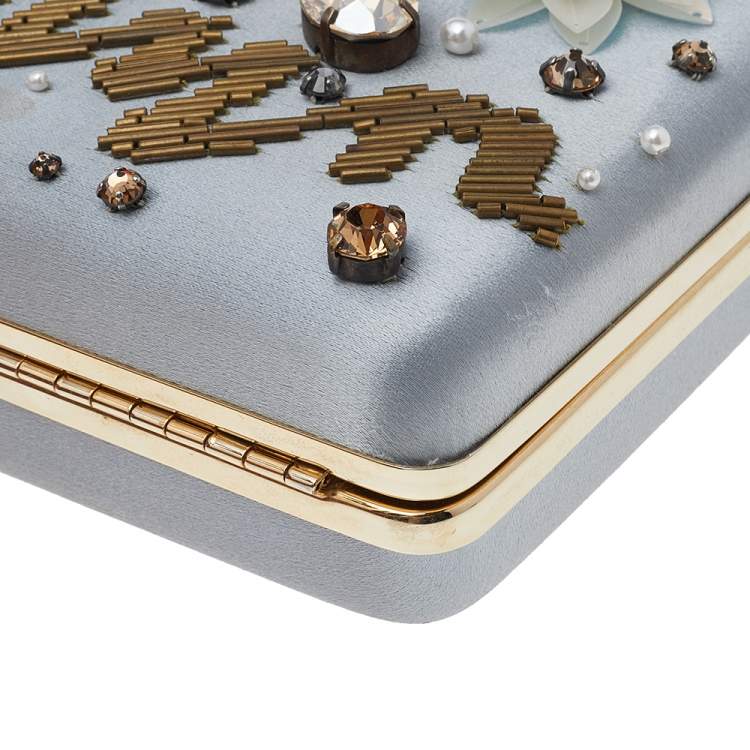 مملوكة مسبقًا Lanvin Baby Blue Satin Embellished Chain Clutch