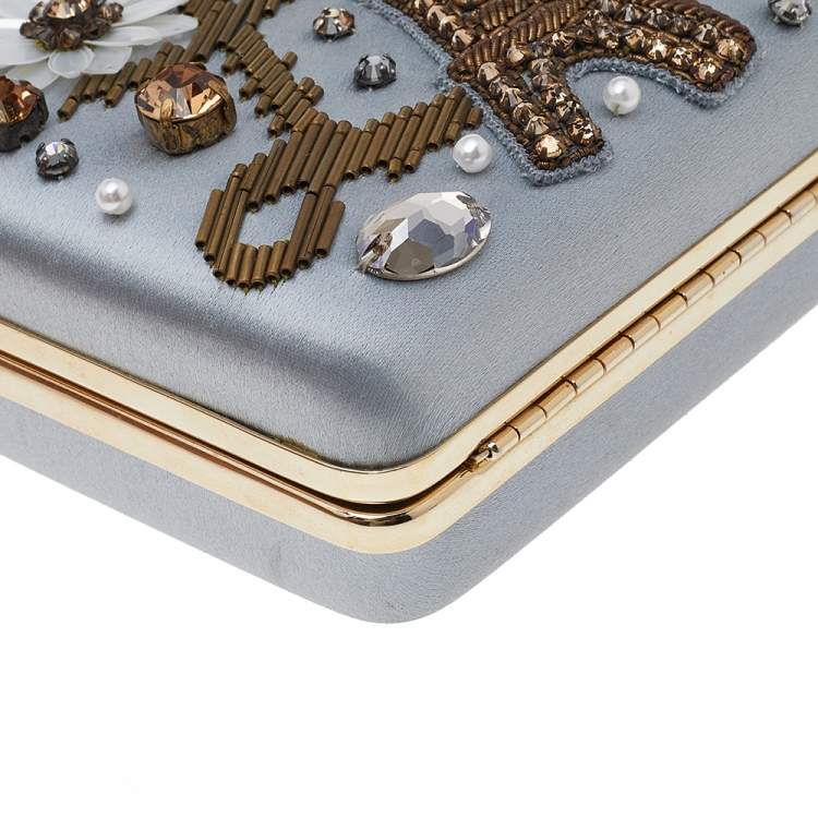 مملوكة مسبقًا Lanvin Baby Blue Satin Embellished Chain Clutch