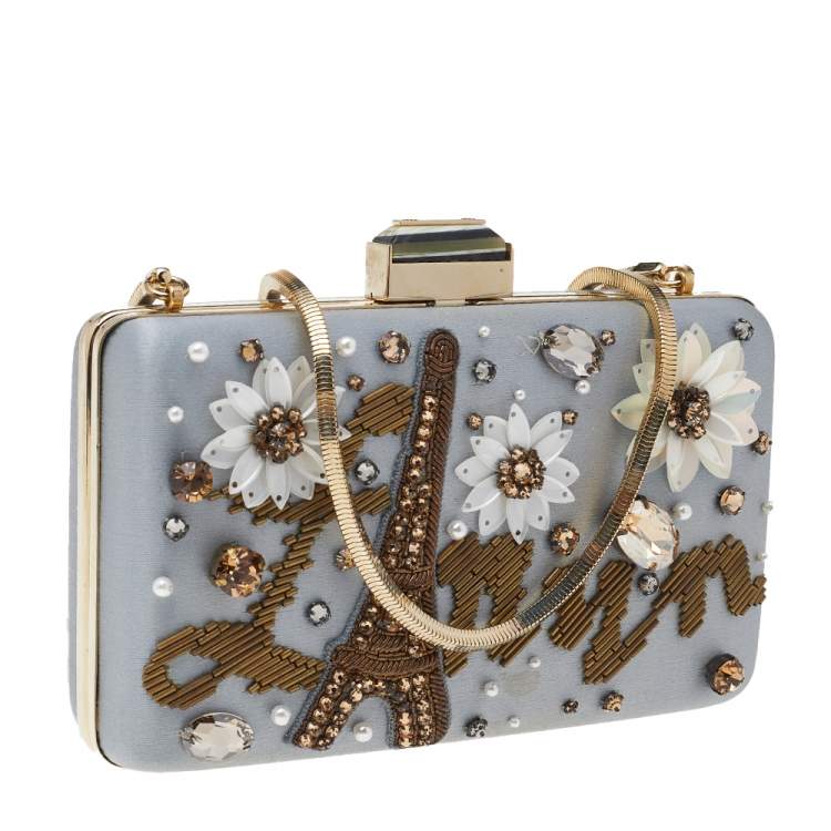 مملوكة مسبقًا Lanvin Baby Blue Satin Embellished Chain Clutch