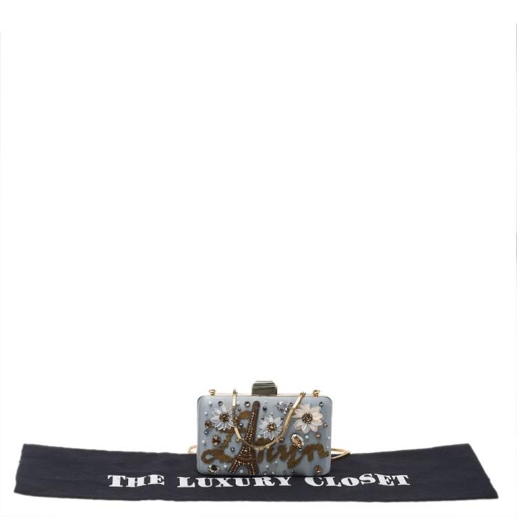 مملوكة مسبقًا Lanvin Baby Blue Satin Embellished Chain Clutch