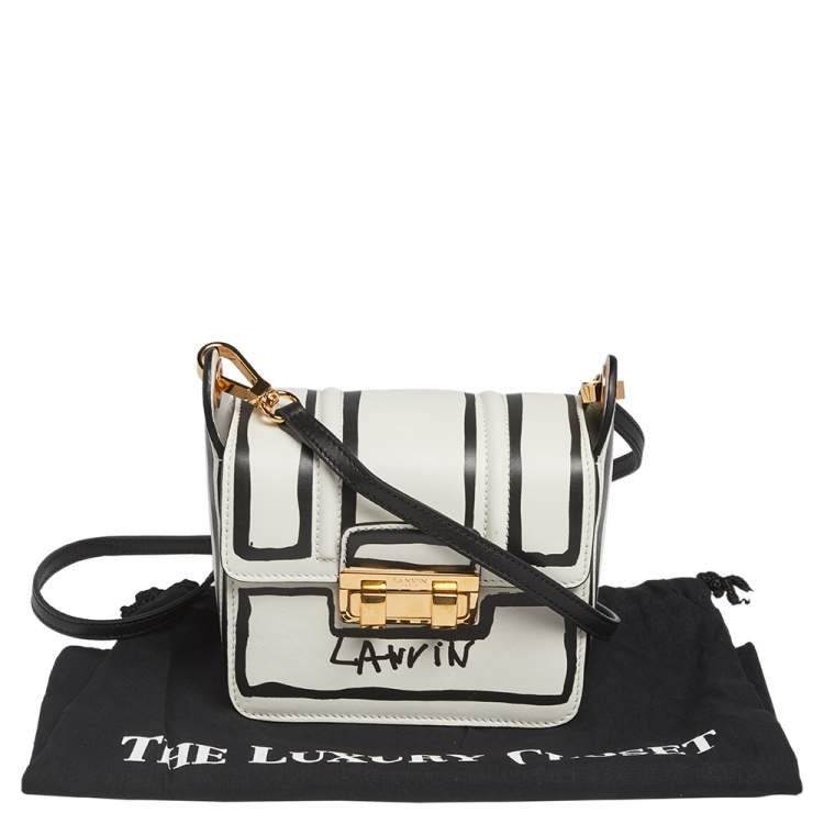 Pre Owned Lanvin White/Black Printed Leather Mini Jiji Shoulder Bag