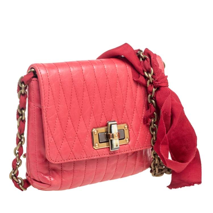 Pre Owned Lanvin Red Quilted Leather Small Pop Crossbody Bag