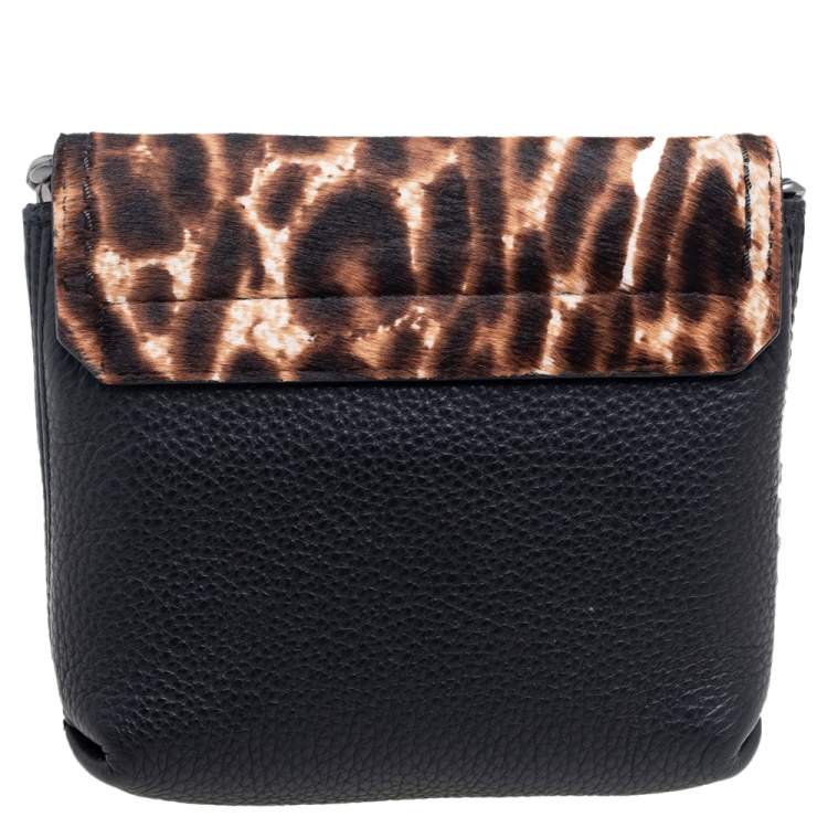 Pre Owned Lanvin Black/Brown Leopard Print Pony Hair and Leather Happy Shoulder Bag